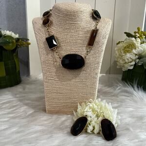 NEW Sundance Vintage Faceted Glass Topaz Statement Collar Necklace Earrings